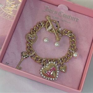 NWT Juicy Couture Hearts Charm Bracelet and Earring Set W/ Pretty Logo Gift Box